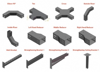 Solid Cable Trays fittings components Elbow Riser Reducer Wall Bracket Ceiling Braket